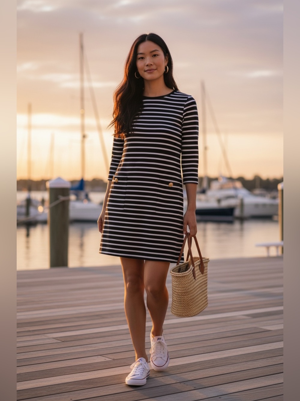 Lilly Pulitzer Navy White Strip Knit Shift Dress Gold Button Size Small